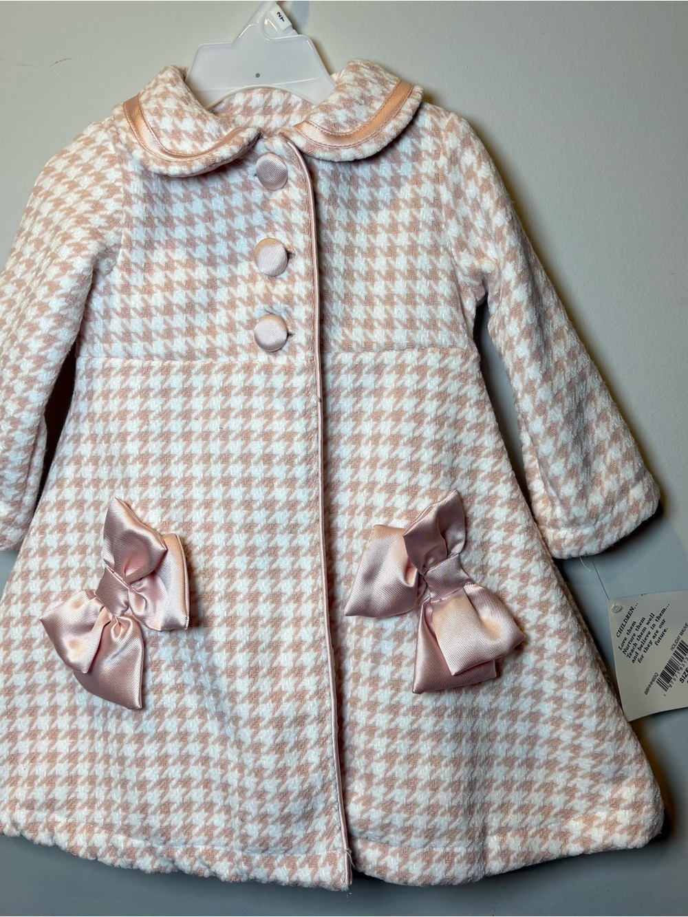 2T Girls Pink Houndstooth Coat & Dress Set 2T